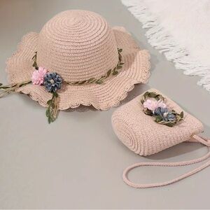 SALE **
Beige Straw Hat and Bag Set with Floral Accents